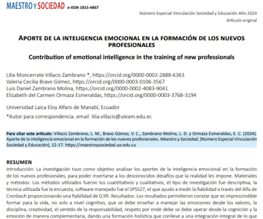 Aporte de la inteligencia emocional en la formación de los nuevos&nbsp;profesionales