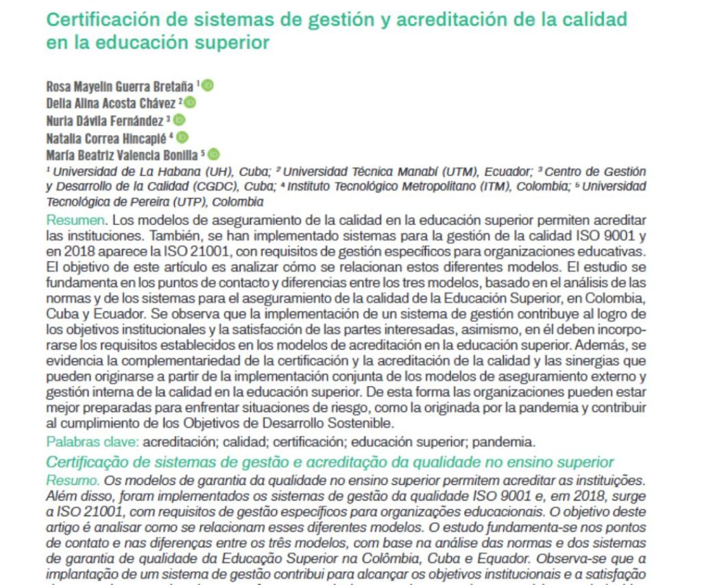 Certificación de sistemas de gestión y acreditación de la calidad en la educación&nbsp;superior