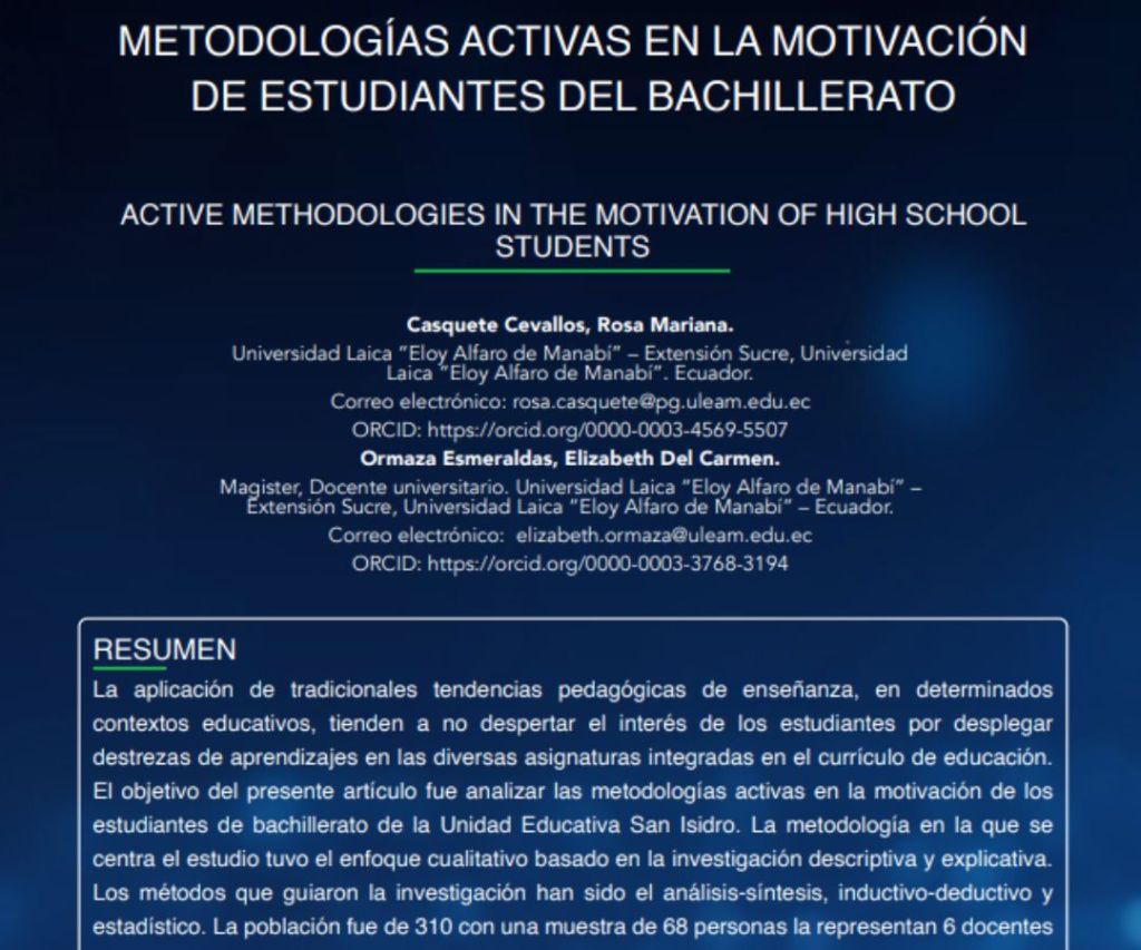 Metodologías activas en la motivación de estudiantes del Bachillerato