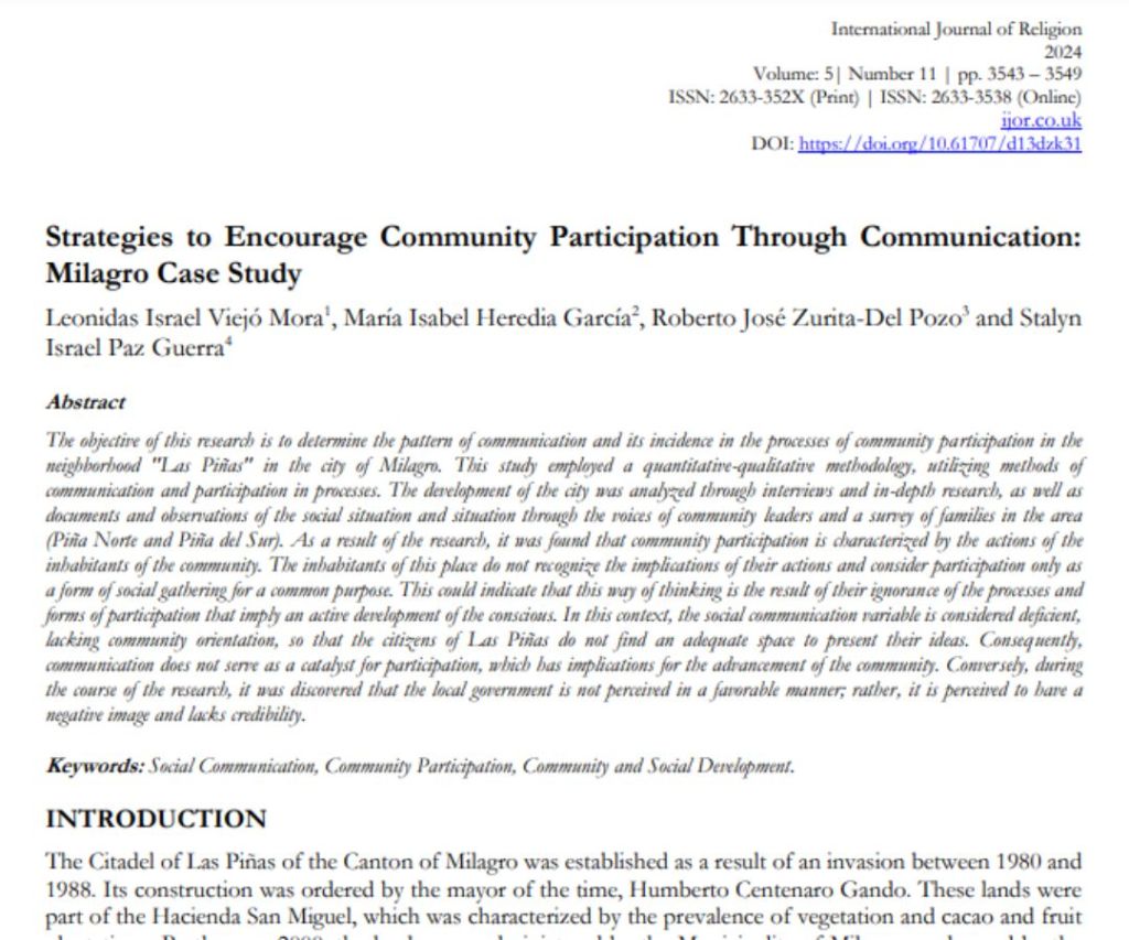 Strategies to Encourage Community Participation Through Communication: Milagro Case&nbsp;Study