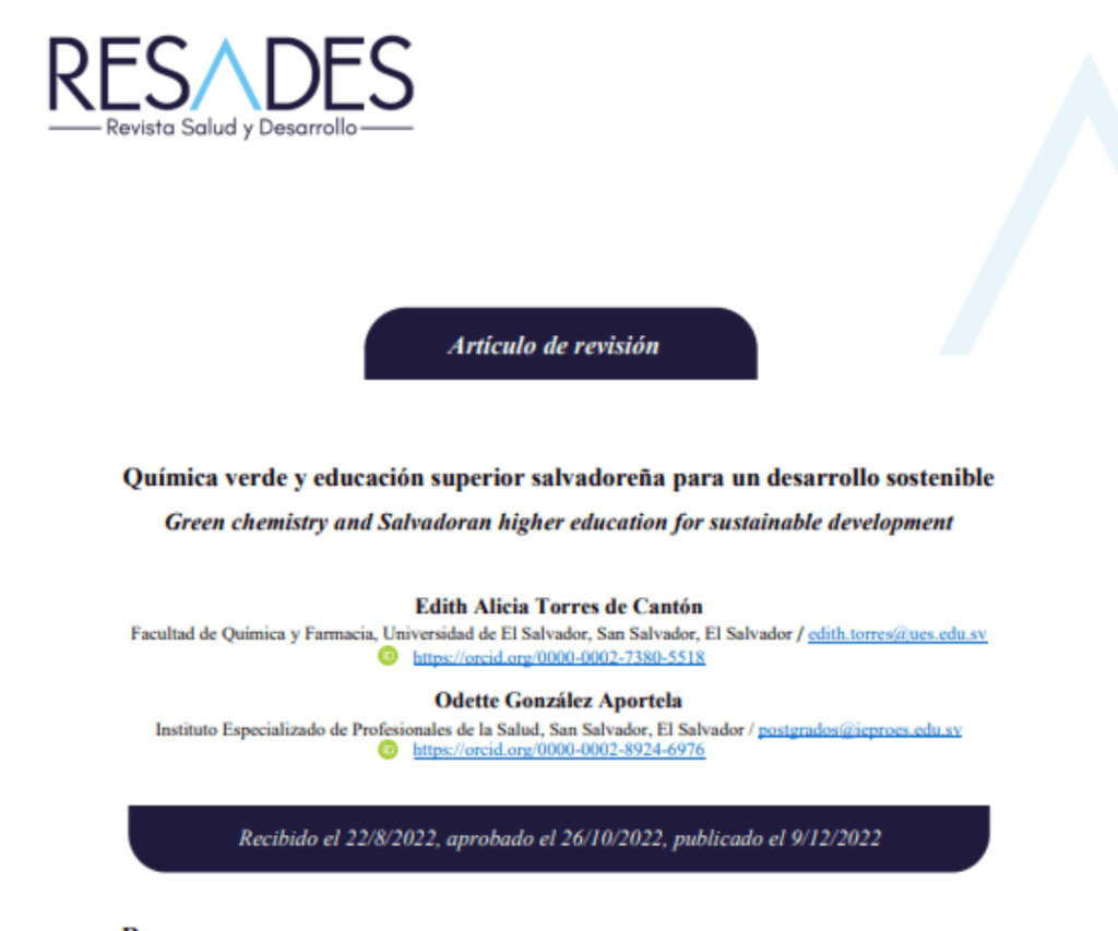 Química verde y educación superior salvadoreña para un desarrollo&nbsp;sostenible