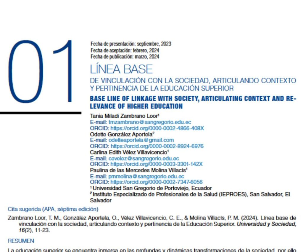 Línea base de vinculación con la sociedad, articulando contexto y pertinencia de la educación&nbsp;superior