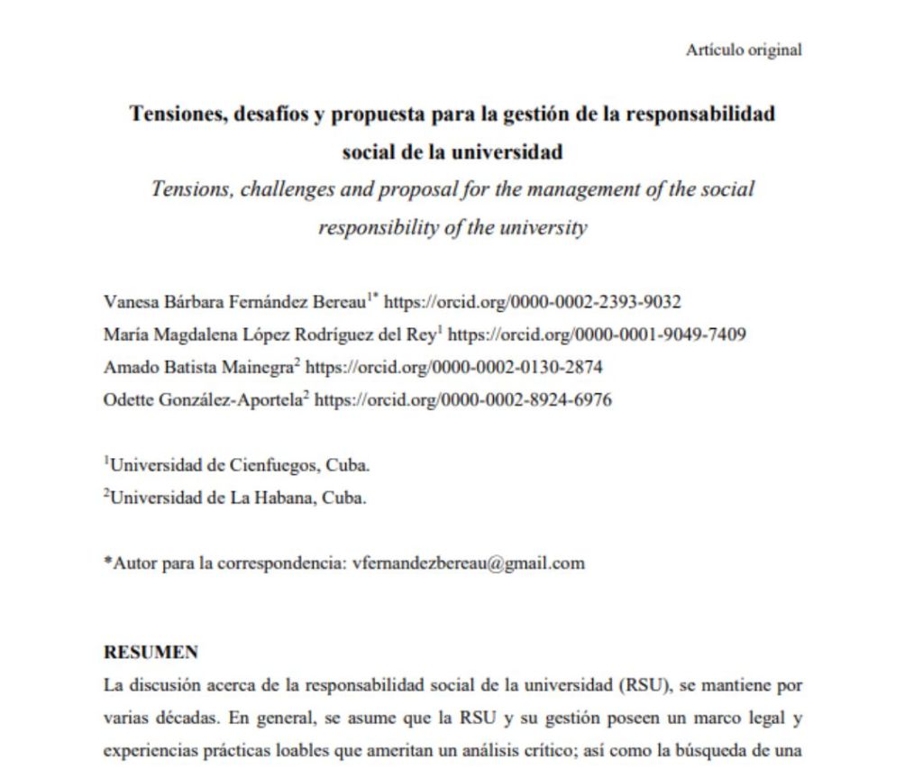 Tensiones, desafíos y propuesta para la gestión de la responsabilidad social de la&nbsp;universidad