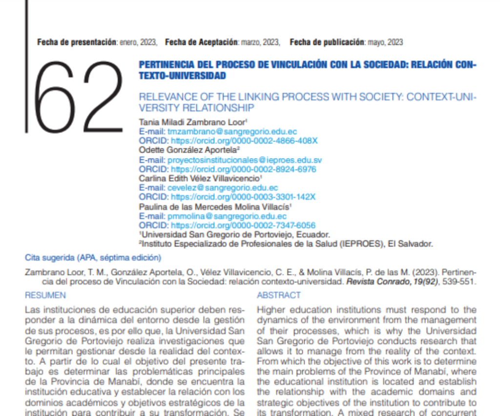 Pertinencia del proceso de vinculación con la sociedad: relación contexto-universidad