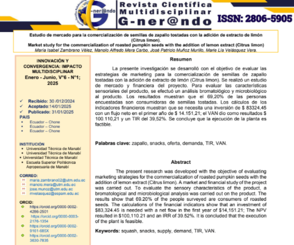 Estudio de mercado para la comercialización de semillas de zapallo tostadas con la adición de extracto de limón (Citrus limon).