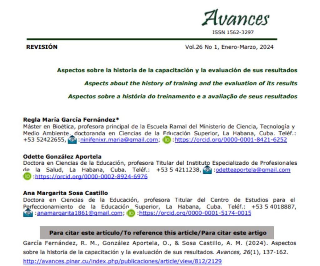 Aspectos sobre la historia de la capacitación y la evaluación de sus&nbsp;resultados