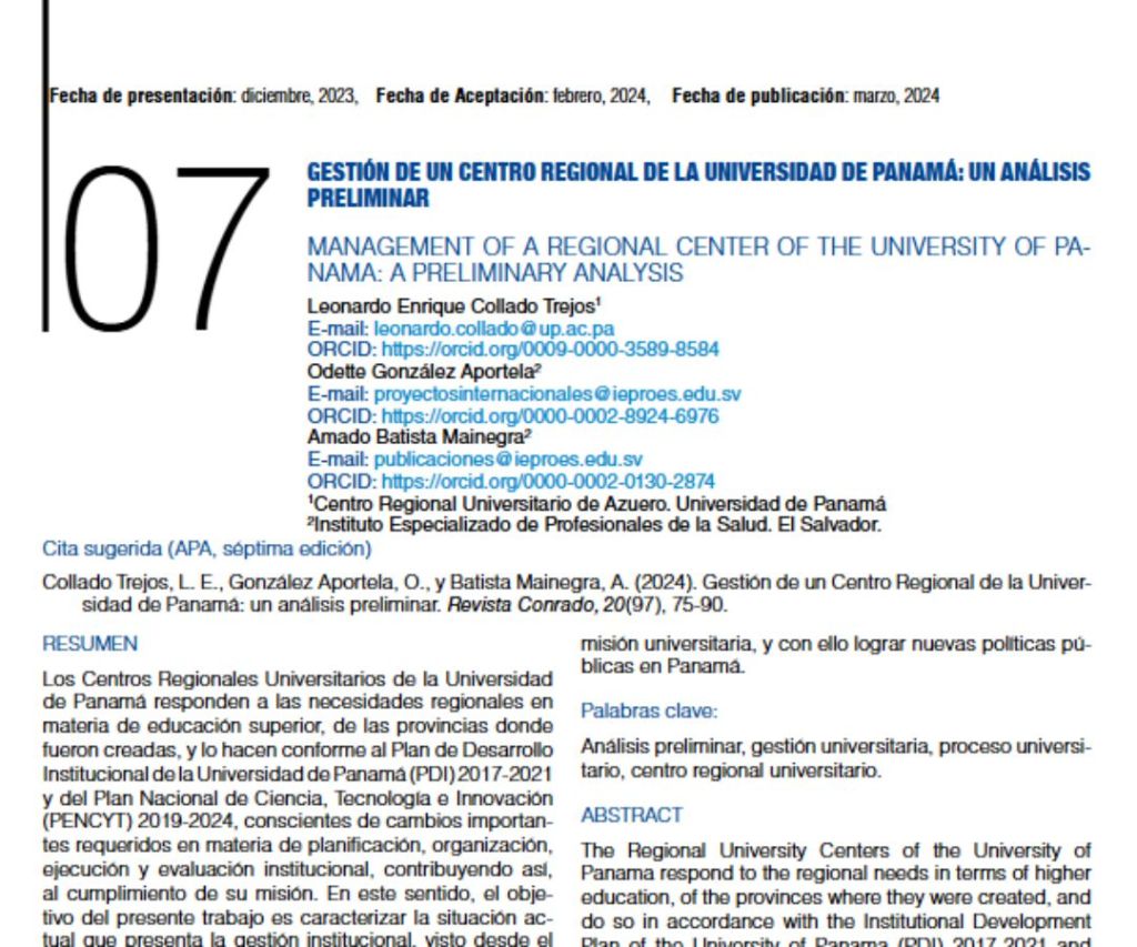 Gestión de un centro regional de la Universidad de Panamá: Un análisis&nbsp;preliminar