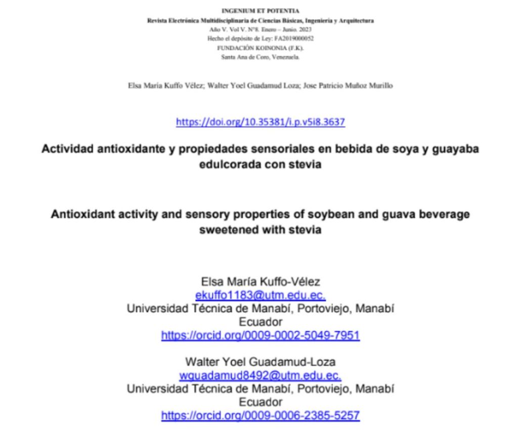 Actividad antioxidante y propiedades sensoriales en bebida de soya y guayaba edulcorada con stevia