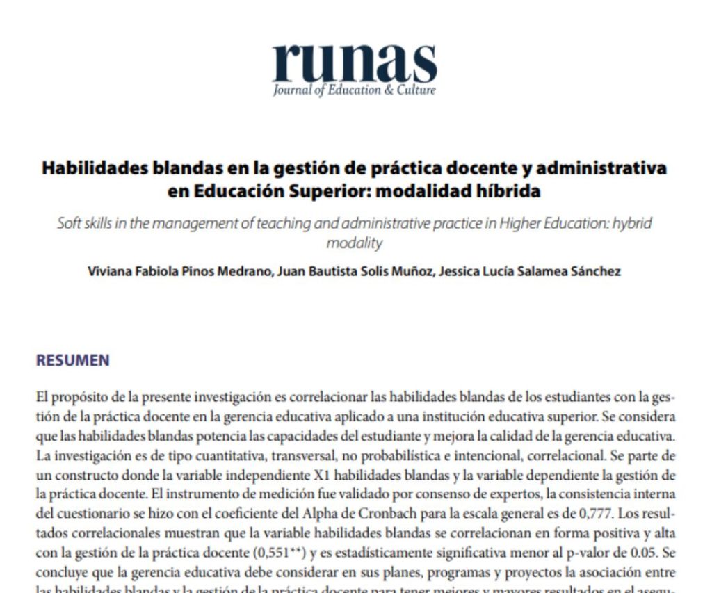 Habilidades blandas en la gestión de práctica docente y administrativa en Educación Superior: modalidad&nbsp;híbrida