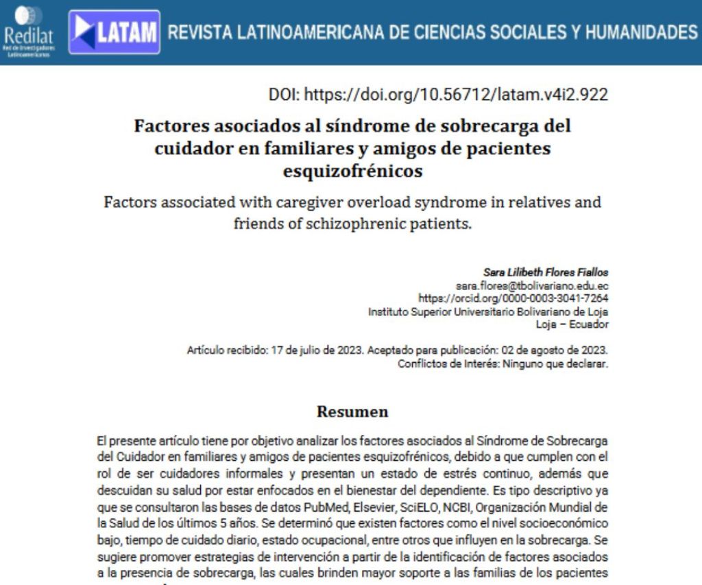 Factores asociados al síndrome de sobrecarga del cuidador en familiares y amigos de pacientes esquizofrénicos