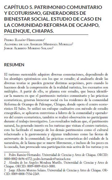 Patrimonio Comunitario Y Ecoturismo, Generadores De Bienestar social. Estudio De Caso En La Comunidad Reforma De Ocampo, Palenque,&nbsp;Chiapas.