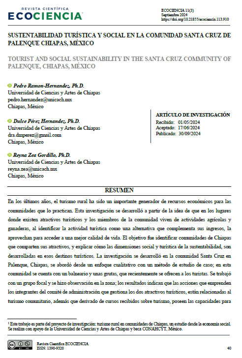 Sustentabilidad Turística Y Social En La Comunidad Santa Cruz De Palenque Chiapas,&nbsp;México